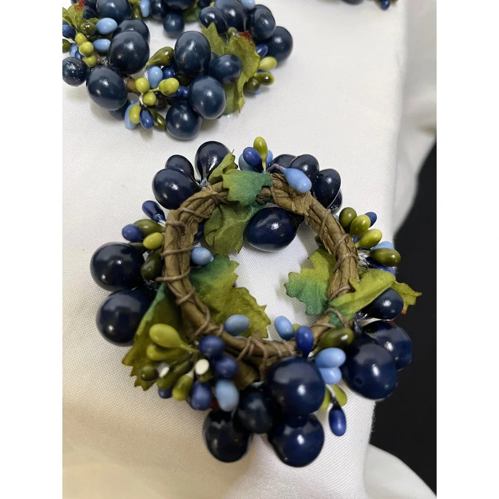 VTG Blue Grape Pip Berry Candle Rings or Napkin Rings - Farmhouse Vineyard Decor
